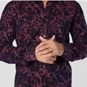 NWT Burgundy Flocked Paisley Shirt